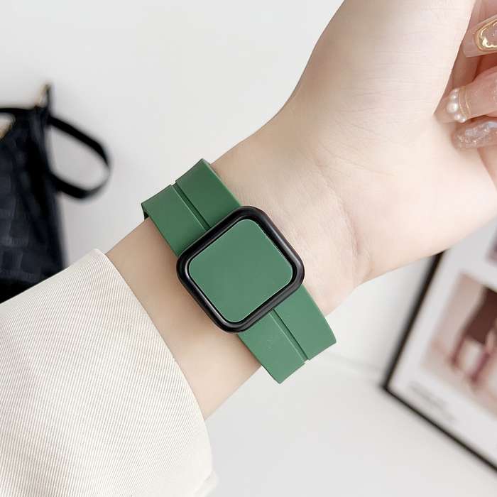For Apple Watch SE 40mm Magnetic Square Buckle Silicone Watch Band(Orange)