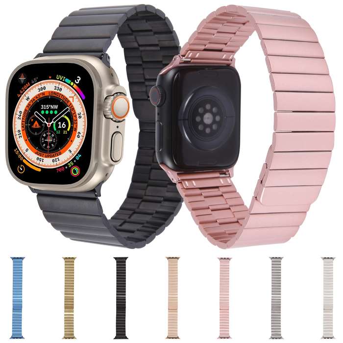 For Apple Watch Series 5 44mm Bamboo Stainless Steel Magnetic Watch Band(Gold)