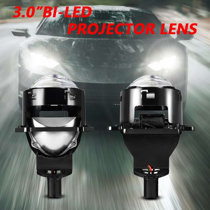 T01 1 Pair 3 inch Car Bifocal LED Lens Headlight, Left Driving (Black)