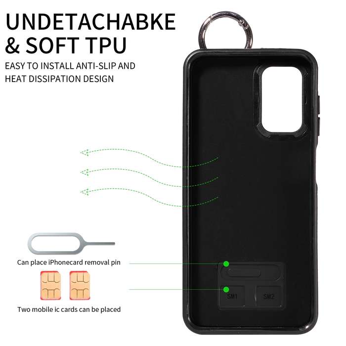 For Samsung Galaxy A23 Calf Texture Wrist Card Slot Ring Phone Case(Black)