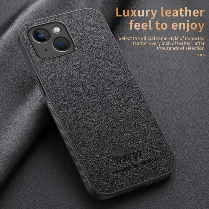 For iPhone 14 Plus HUIYI Leather MagSafe Magnetic Phone Case(Black)