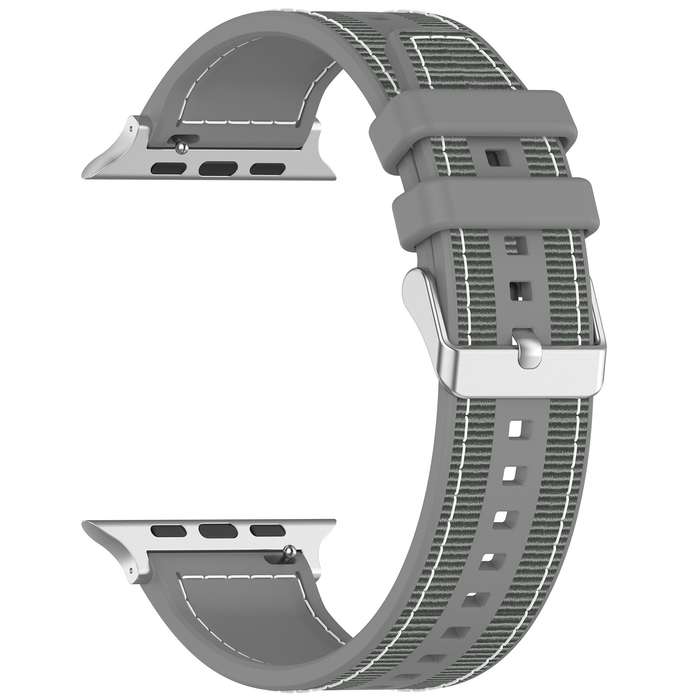 For Apple Watch Series 5 44mm Ordinary Buckle Hybrid Nylon Braid Silicone Watch Band(Grey)