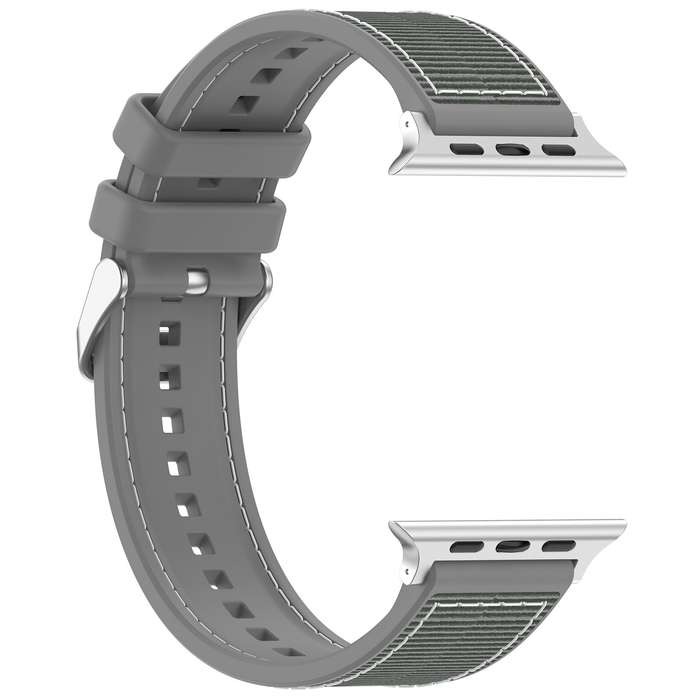 For Apple Watch Series 5 44mm Ordinary Buckle Hybrid Nylon Braid Silicone Watch Band(Grey)