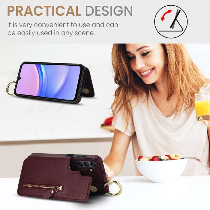 For Samsung Galaxy A15 Litchi Texture Zipper Double Buckle Card Bag Phone Case(Maroon Red)