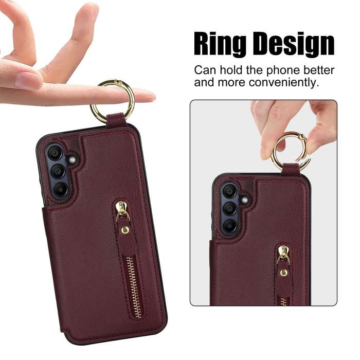 For Samsung Galaxy A15 Litchi Texture Zipper Double Buckle Card Bag Phone Case(Maroon Red)