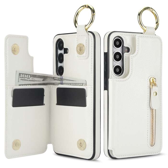 For Samsung Galaxy S24+ 5G Litchi Texture Zipper Double Buckle Card Bag Phone Case(White)