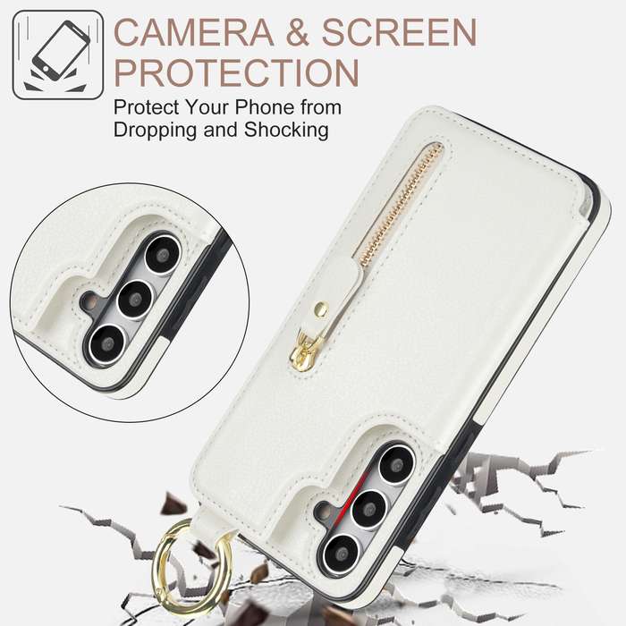 For Samsung Galaxy S24+ 5G Litchi Texture Zipper Double Buckle Card Bag Phone Case(White)