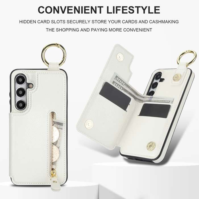 For Samsung Galaxy S24+ 5G Litchi Texture Zipper Double Buckle Card Bag Phone Case(White)