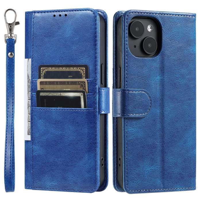 For iPhone 14 Simple 6-Card Wallet Leather Phone Case(Blue)