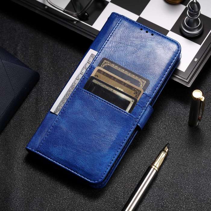 For iPhone 12 Pro Max Simple 6-Card Wallet Leather Phone Case(Blue)