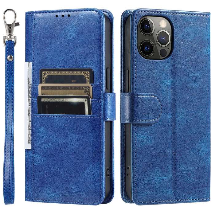 For iPhone 12 Pro Max Simple 6-Card Wallet Leather Phone Case(Blue)