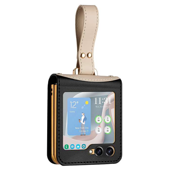 For Samsung Galaxy Z Flip5 Skin Feel Full Coverage Crossbody Phone Case with Hand Strap/Lanyard