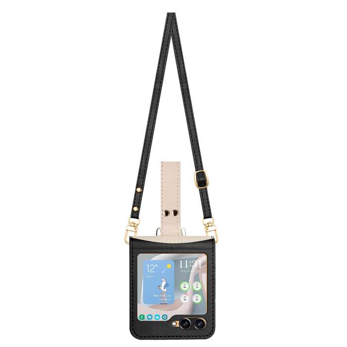 For Samsung Galaxy Z Flip5 Skin Feel Full Coverage Crossbody Phone Case with Hand Strap/Lanyard