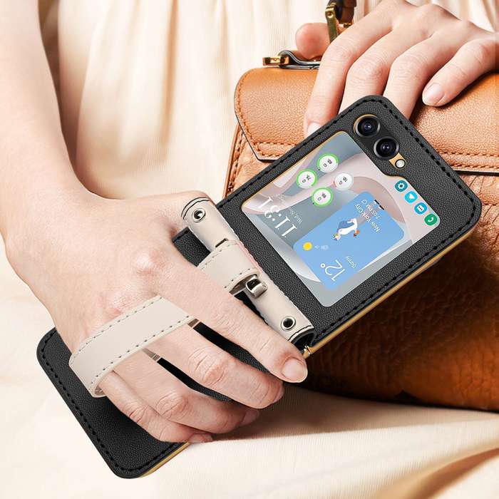 For Samsung Galaxy Z Flip5 Skin Feel Full Coverage Crossbody Phone Case with Hand Strap/Lanyard