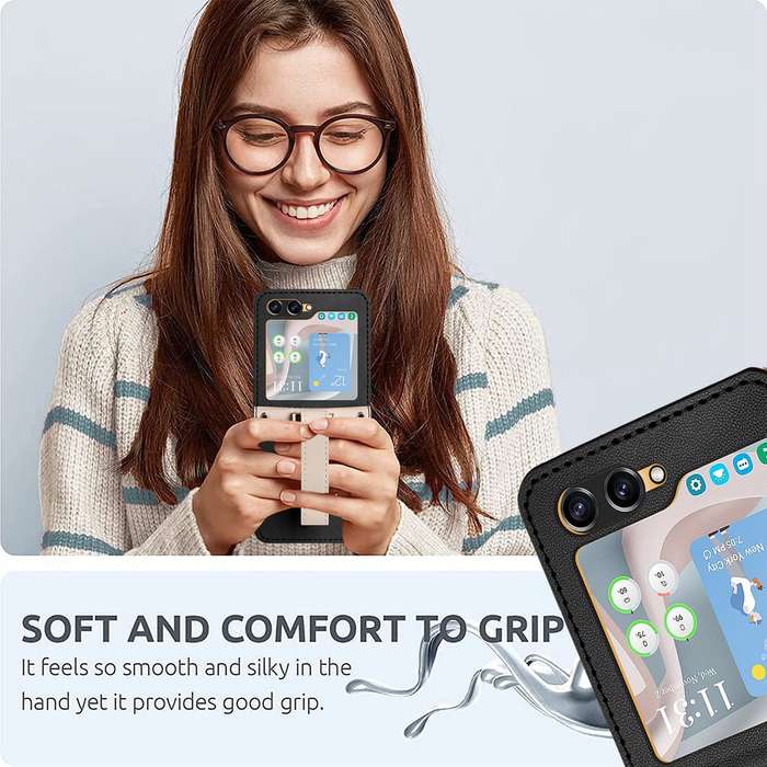 For Samsung Galaxy Z Flip5 Skin Feel Full Coverage Crossbody Phone Case with Hand Strap/Lanyard