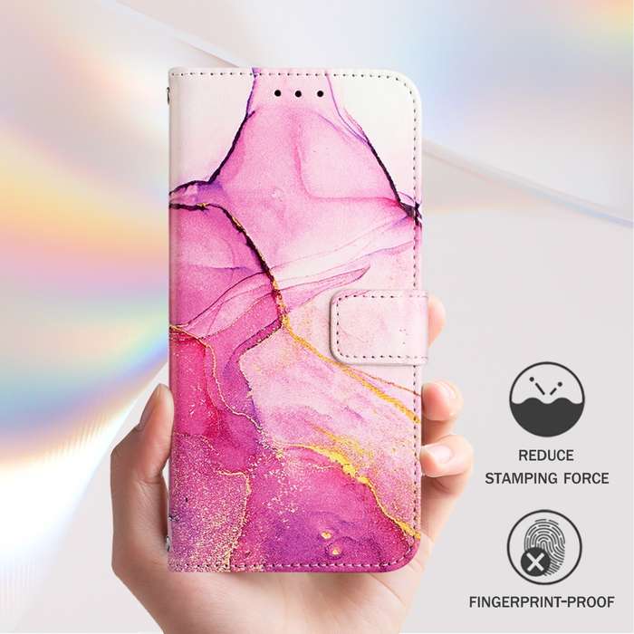 For Samsung Galaxy A01 EU PT003 Marble Pattern Flip Leather Phone Case(Pink Purple Gold)