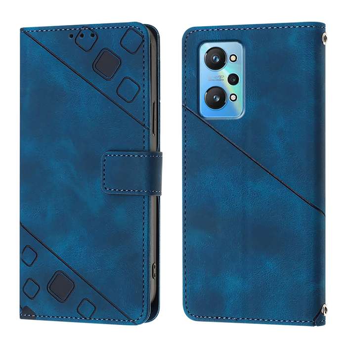 For Realme GT Neo 3T Skin-feel Embossed Leather Phone Case(Blue)