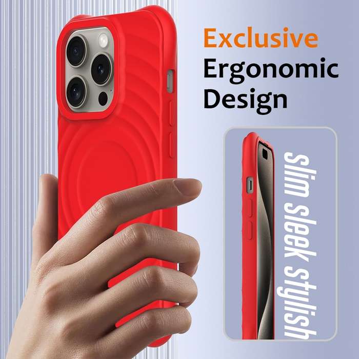 For iPhone 12 Pro Max Wave Texture MagSafe Magnetic Liquid Silicone Phone Case(Red)