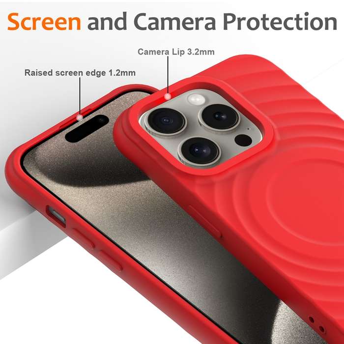 For iPhone 12 Pro Max Wave Texture MagSafe Magnetic Liquid Silicone Phone Case(Red)