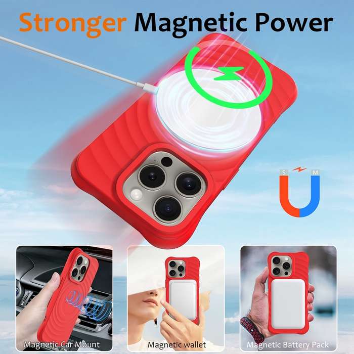 For iPhone 12 Pro Max Wave Texture MagSafe Magnetic Liquid Silicone Phone Case(Red)