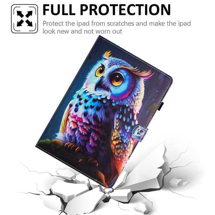 For iPad 10th Gen 10.9 2022 Painted Litchi Leather Sewing Smart Tablet Case(Colorful Owl)