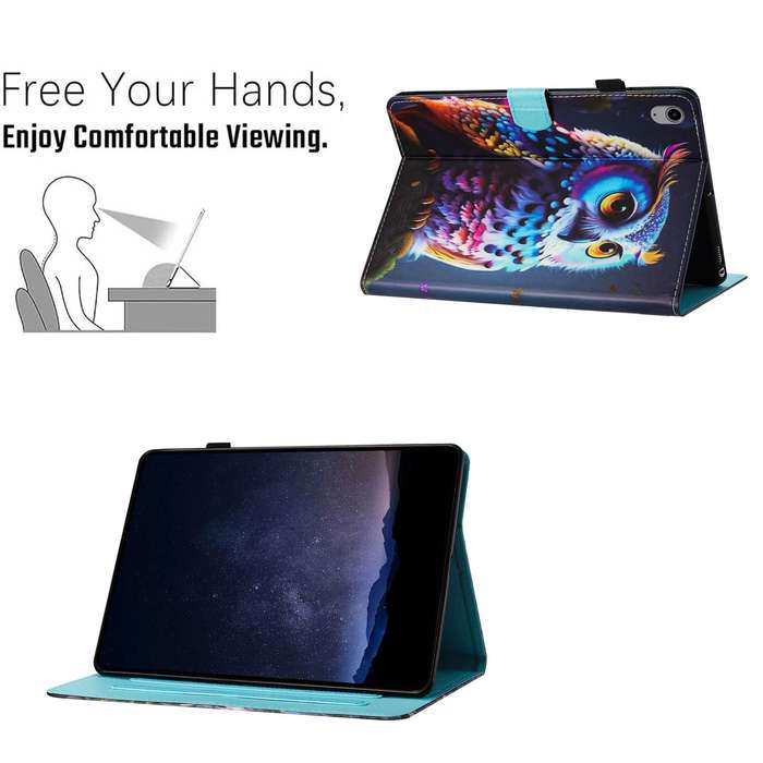 For iPad 10th Gen 10.9 2022 Painted Litchi Leather Sewing Smart Tablet Case(Colorful Owl)
