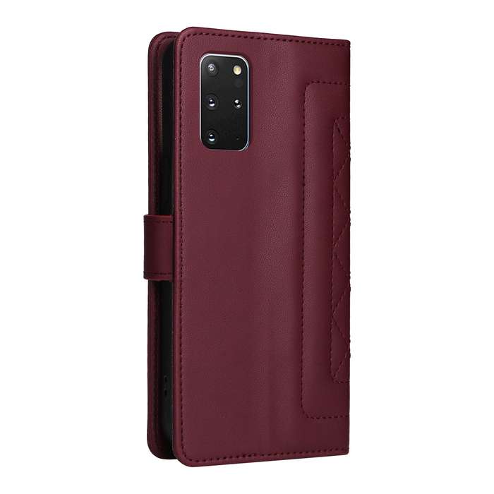 For Samsung Galaxy S20+ Diamond Lattice Leather Flip Phone Case(Wine Red)
