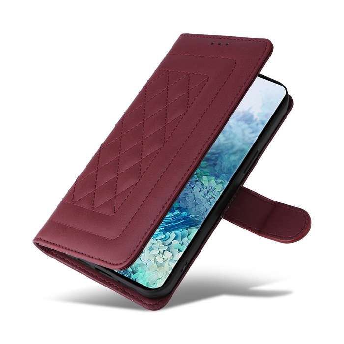 For Samsung Galaxy S20+ Diamond Lattice Leather Flip Phone Case(Wine Red)