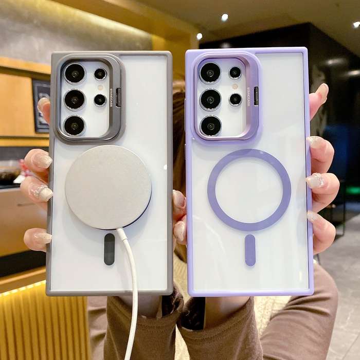 For Samsung Galaxy S24 5G Metal Lens Frame Holder MagSafe Phone Case(Pink)