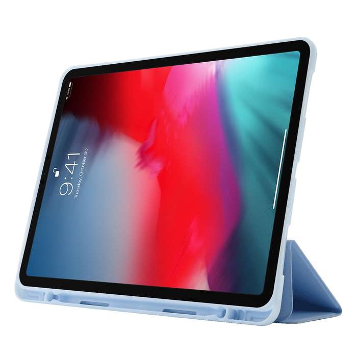 For iPad Pro 13 2024 Skin Feel Tri-fold Leather Tablet Case with Pen Slot(Light Blue)