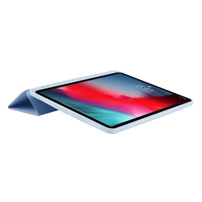 For iPad Pro 13 2024 Skin Feel Tri-fold Leather Tablet Case with Pen Slot(Light Blue)
