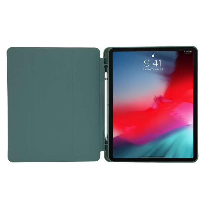 For iPad Pro 13 2024 Skin Feel Tri-fold Leather Tablet Case with Pen Slot(Light Blue)
