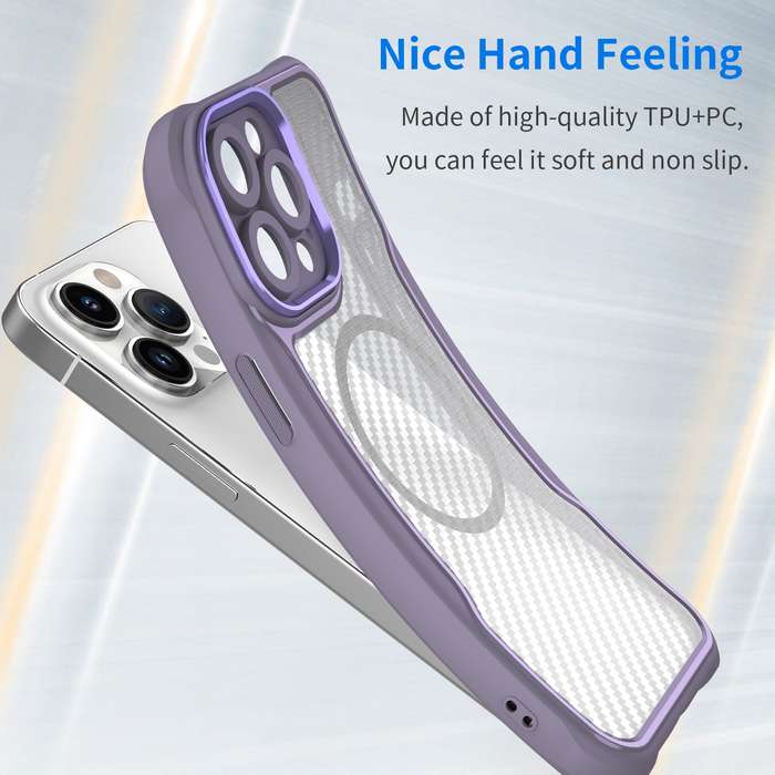 For iPhone 14 Pro Max Carbon Fiber Texture MagSafe Translucent Phone Case(Purple)