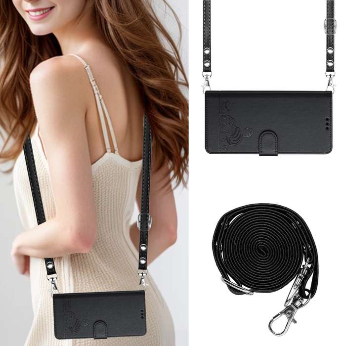 For Realme GT 5G / GT NEO 5G Cat Rat Embossed Pattern RFID Leather Phone Case with Lanyard(Blac