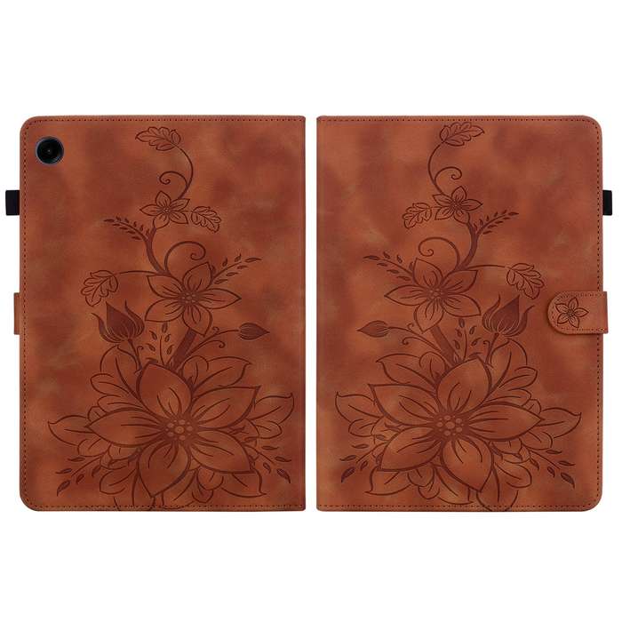 For Samsung Galaxy Tab A9 Lily Embossed Leather Tablet Case(Brown)