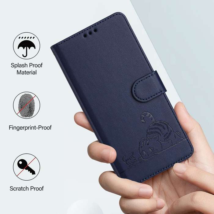 For Tecno Pova 6 4G Cat Rat Embossed Pattern RFID Leather Phone Case with Lanyard(Blue)