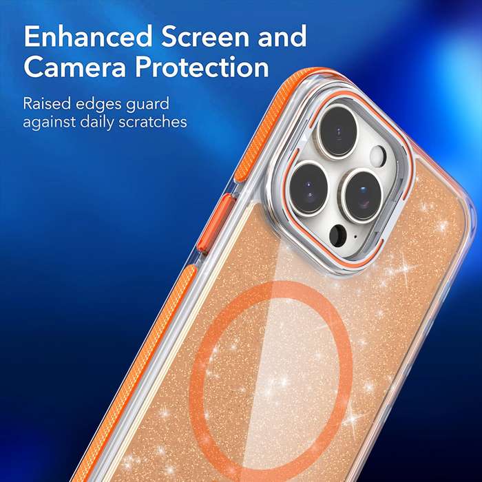 For iPhone 13 Pro Two-color Glitter Powder Lens Holder Magsafe Phone Case(Purple)