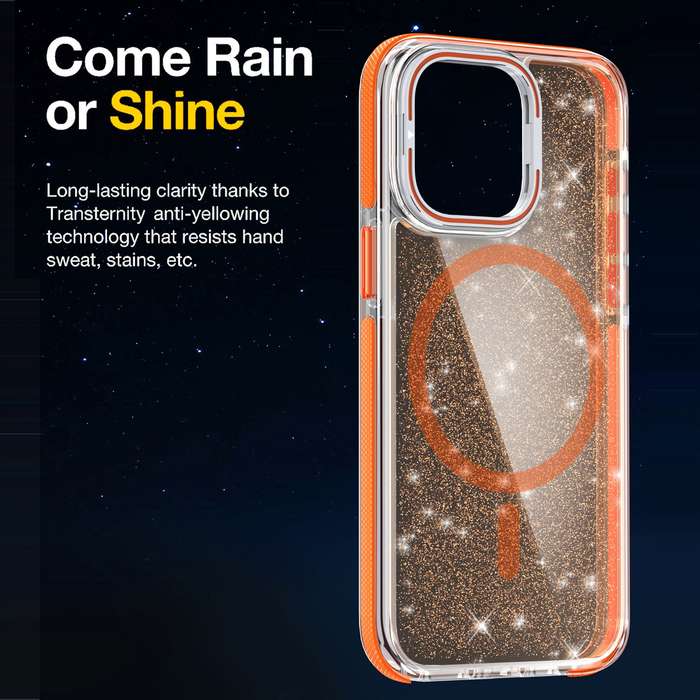 For iPhone 13 Pro Two-color Glitter Powder Lens Holder Magsafe Phone Case(Purple)