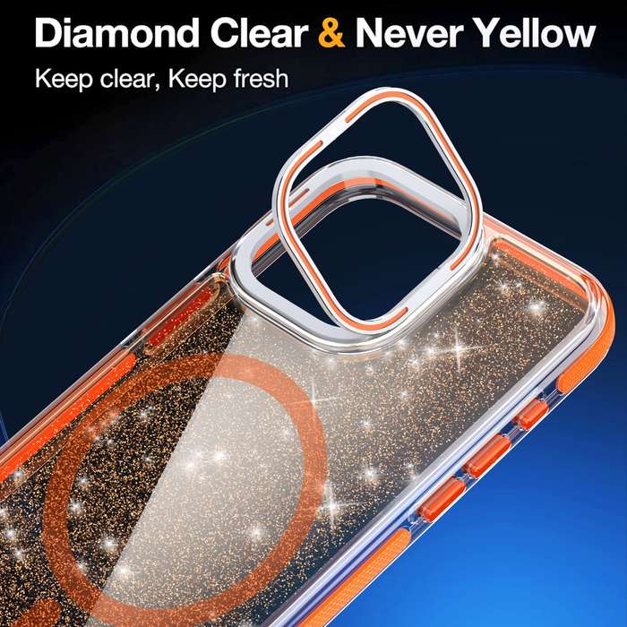 For iPhone 13 Pro Two-color Glitter Powder Lens Holder Magsafe Phone Case(Purple)
