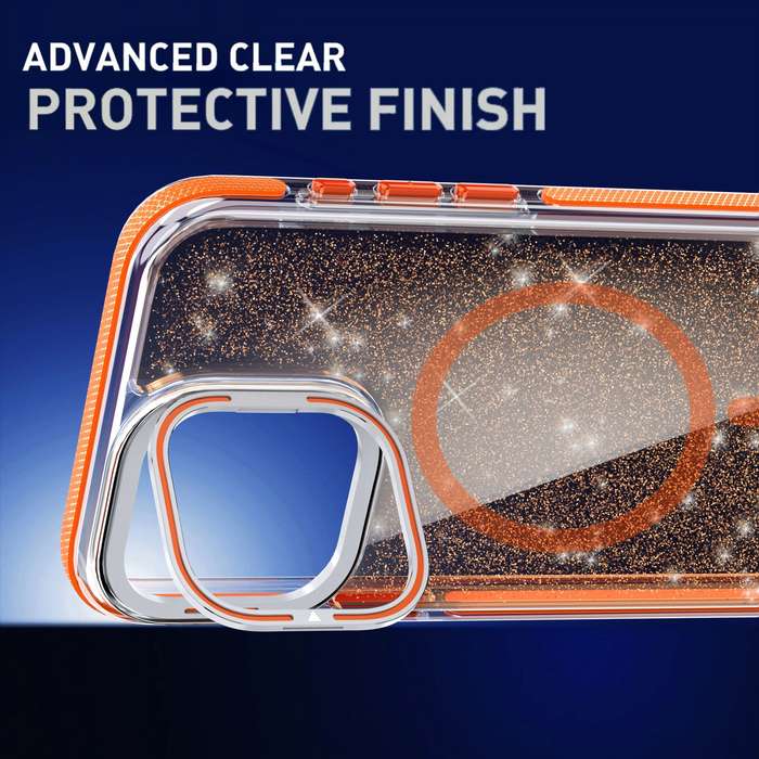 For iPhone 13 Pro Two-color Glitter Powder Lens Holder Magsafe Phone Case(Purple)