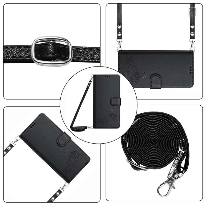 For Samsung Galaxy A51 4G/M40s Cat Rat Embossed Pattern RFID Leather Phone Case with Lanyard(Bl