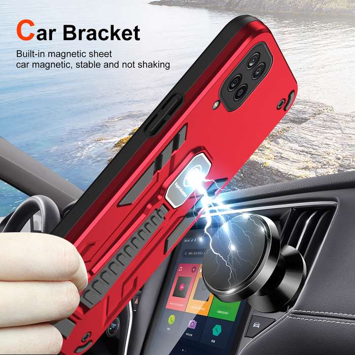 For Samsung Galaxy A12 Shockproof Holder Phone Case(Red)