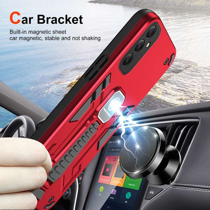 For Samsung Galaxy A34 5G Shockproof Holder Phone Case(Red)