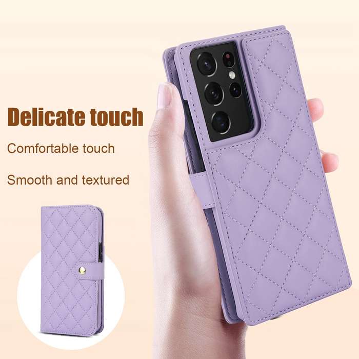 For Samsung Galaxy S21 Ultra 5G Crossbody Multifunction Rhombic Leather Phone Case(Purple)