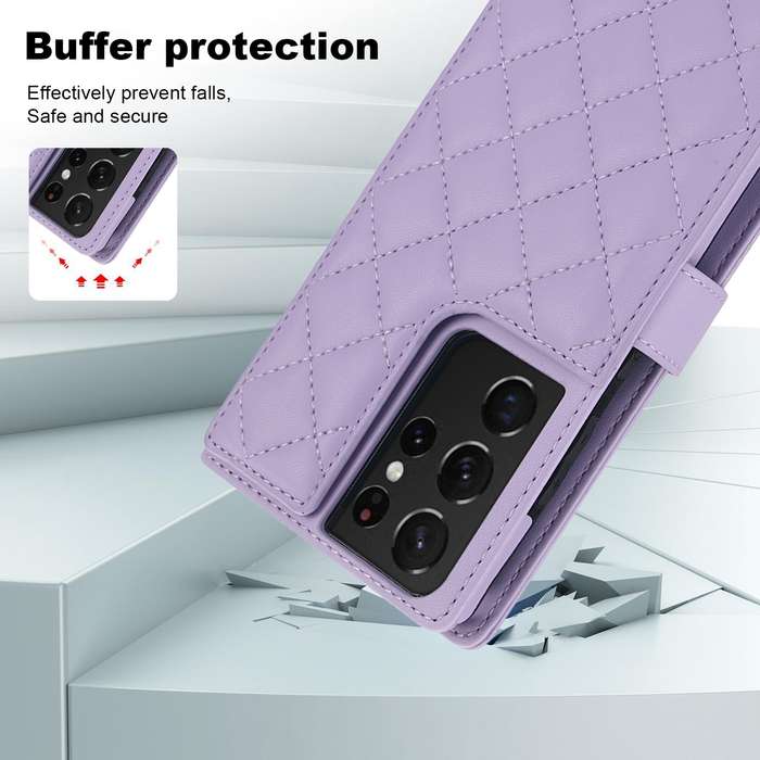 For Samsung Galaxy S21 Ultra 5G Crossbody Multifunction Rhombic Leather Phone Case(Purple)