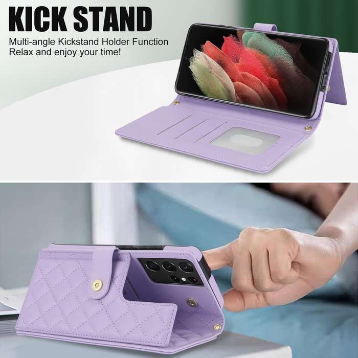 For Samsung Galaxy S21 Ultra 5G Crossbody Multifunction Rhombic Leather Phone Case(Purple)
