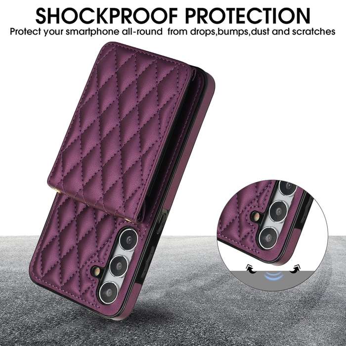 For Samsung Galaxy S24+ 5G YM015 Crossbody Rhombic Card Bag RFID Phone Case(Dark Purple)
