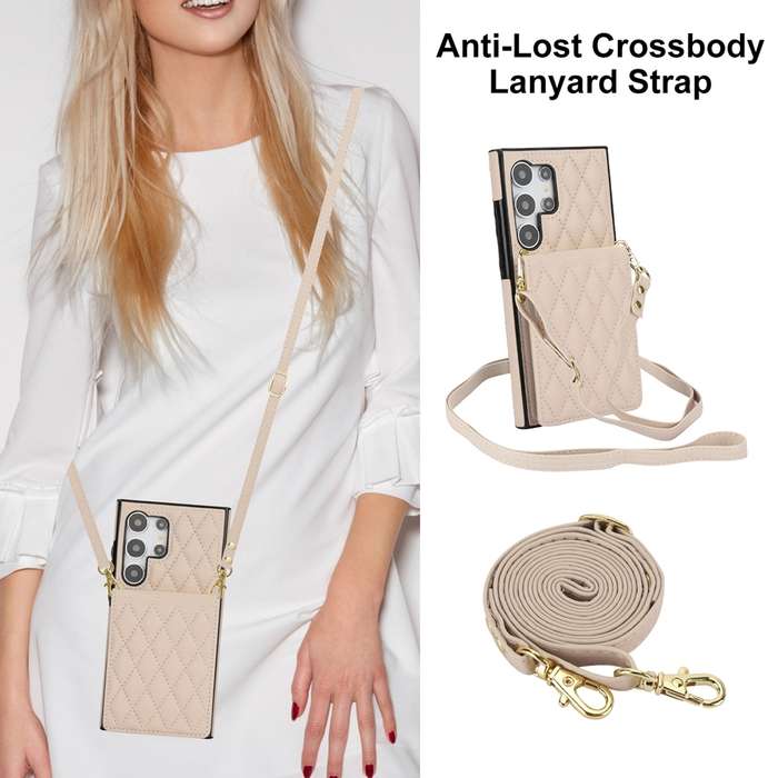 For Samsung Galaxy S24 Ultra 5G YM015 Crossbody Rhombic Card Bag RFID Phone Case(White)
