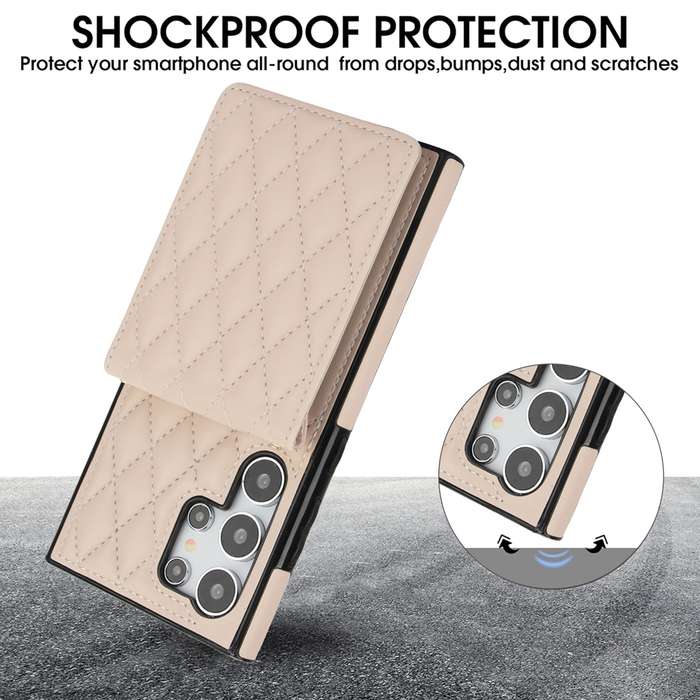 For Samsung Galaxy S24 Ultra 5G YM015 Crossbody Rhombic Card Bag RFID Phone Case(White)