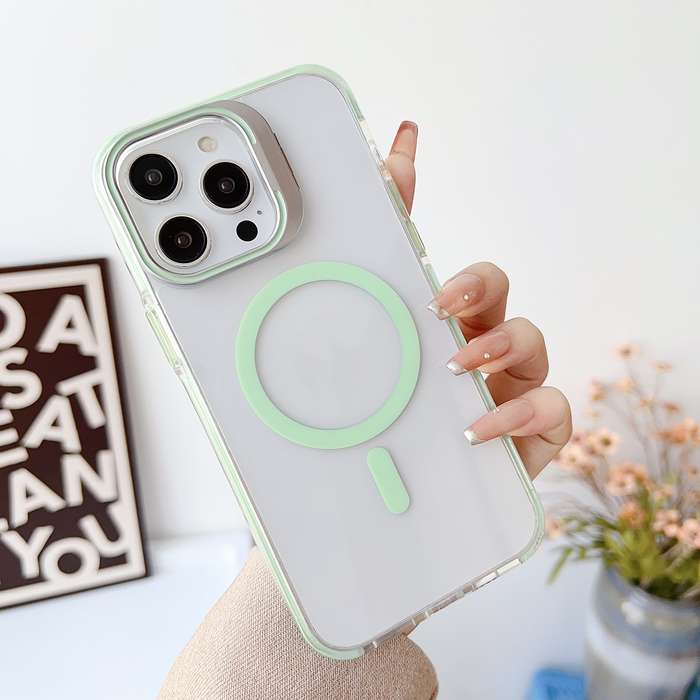 For iPhone 11 J2 High Transparent MagSafe Magnetic Frame Holder Phone Case(Matcha Green)